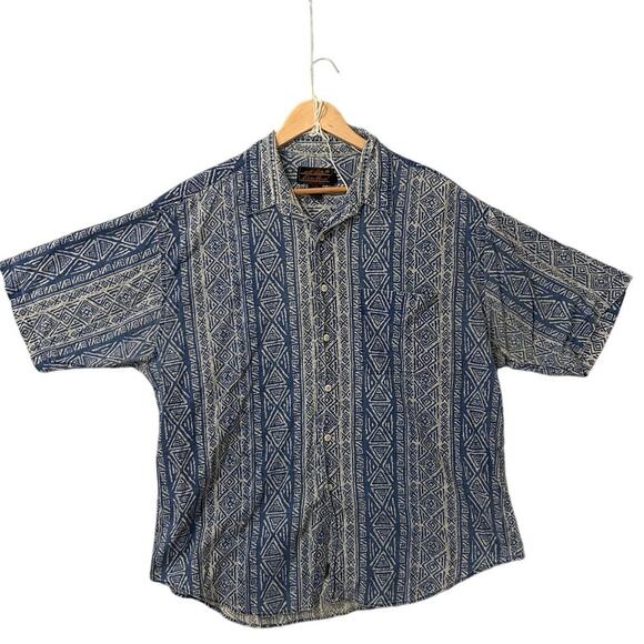 Vintage Eddie Bauer Outdoor Outfitters Shirt XL Blue Geometric Tribal Print - Picture 1 of 8